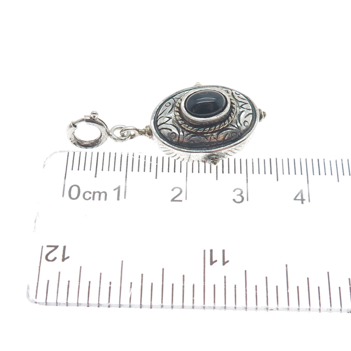 925 Sterling Silver Vintage Black Onyx Oxidized Spring Ring Clasp Charm Pendant