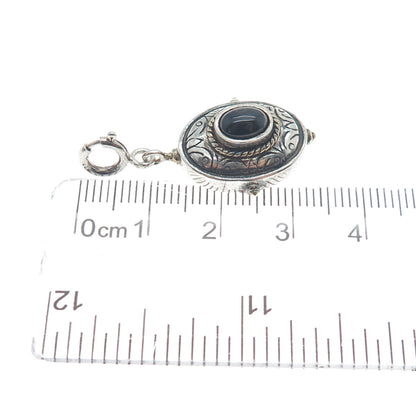 925 Sterling Silver Vintage Black Onyx Oxidized Spring Ring Clasp Charm Pendant