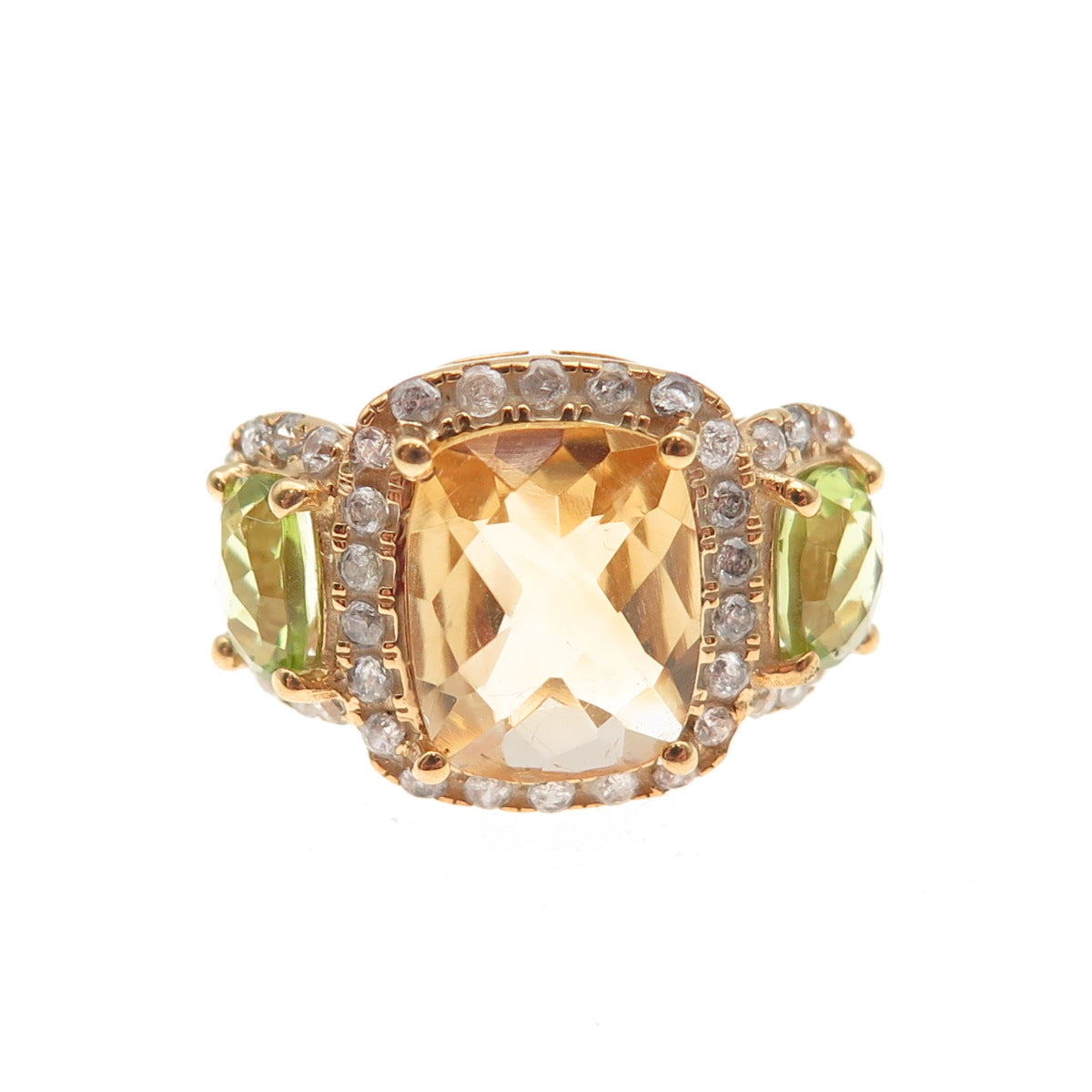 DSMK 925 Sterling Silver Gold Plated Real Citrine Topaz & Peridot Ring Size 5.5