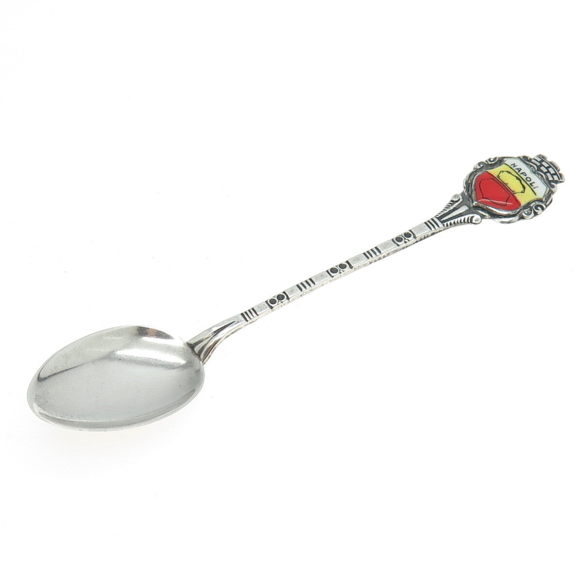 FRITZ REU & CO. 800 Silver Antique Art Deco Enamel "Napoli" Coat of Arms Spoon