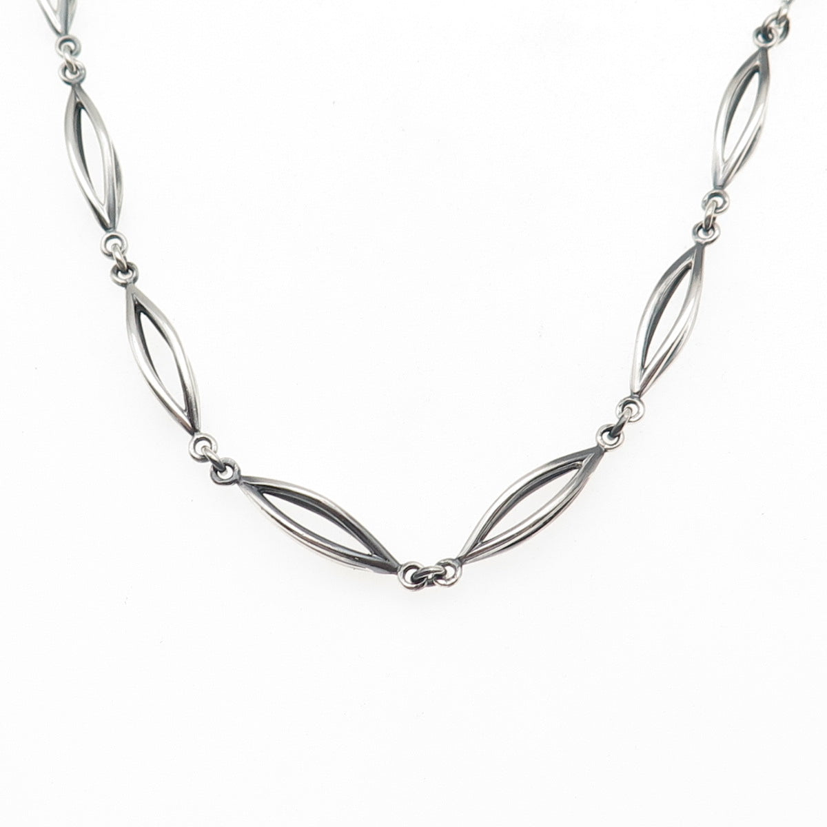 925 Sterling Silver Vintage Modernist Oxidized Chain Necklace 18"