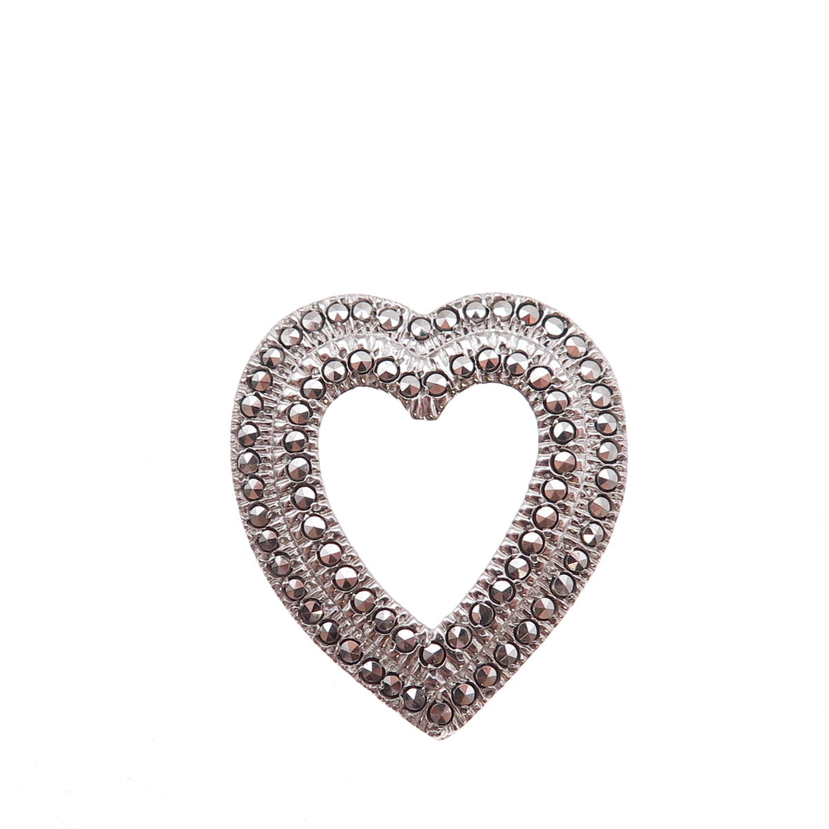 925 Sterling Silver Antique Art Deco Real Marcasite Heart Slide Charm Pendant