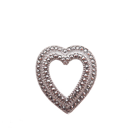 925 Sterling Silver Antique Art Deco Real Marcasite Heart Slide Charm Pendant