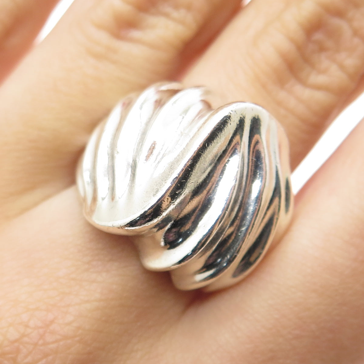 925 Sterling Silver Vintage Mexico Modernist Wavy Ring Size 8.75
