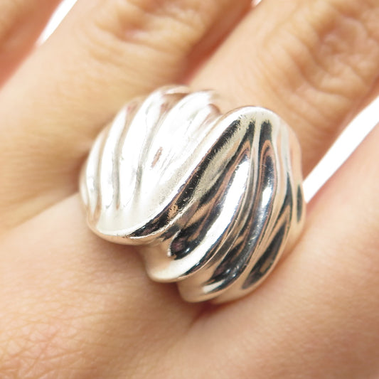 925 Sterling Silver Vintage Mexico Modernist Wavy Ring Size 8.75