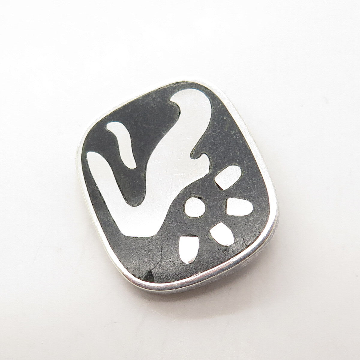 LOS CASTILLO 925 Sterling Silver Vintage Mexico Black Onyx Tribal Bird Brooch