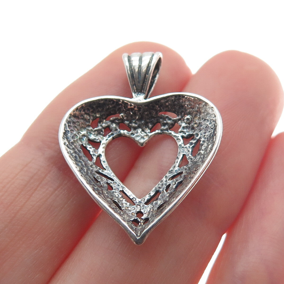 MORNING SUN INC 925 Sterling Silver Vintage Open Heart Pendant
