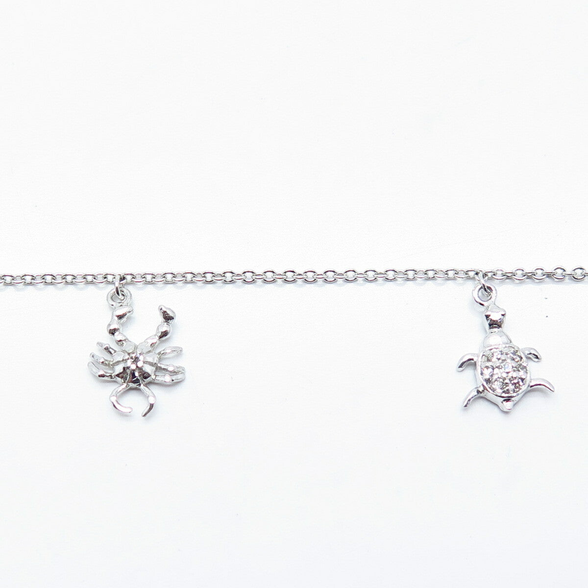 925 Sterling Silver Assorted Charm Rolo Link Anklet 9.75"