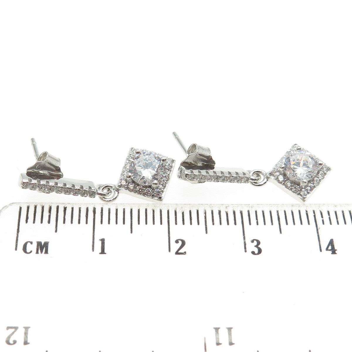 925 Sterling Silver Round-Cut Shaped C Z Dangling Earrings