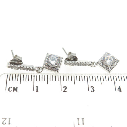 925 Sterling Silver Round-Cut Shaped C Z Dangling Earrings