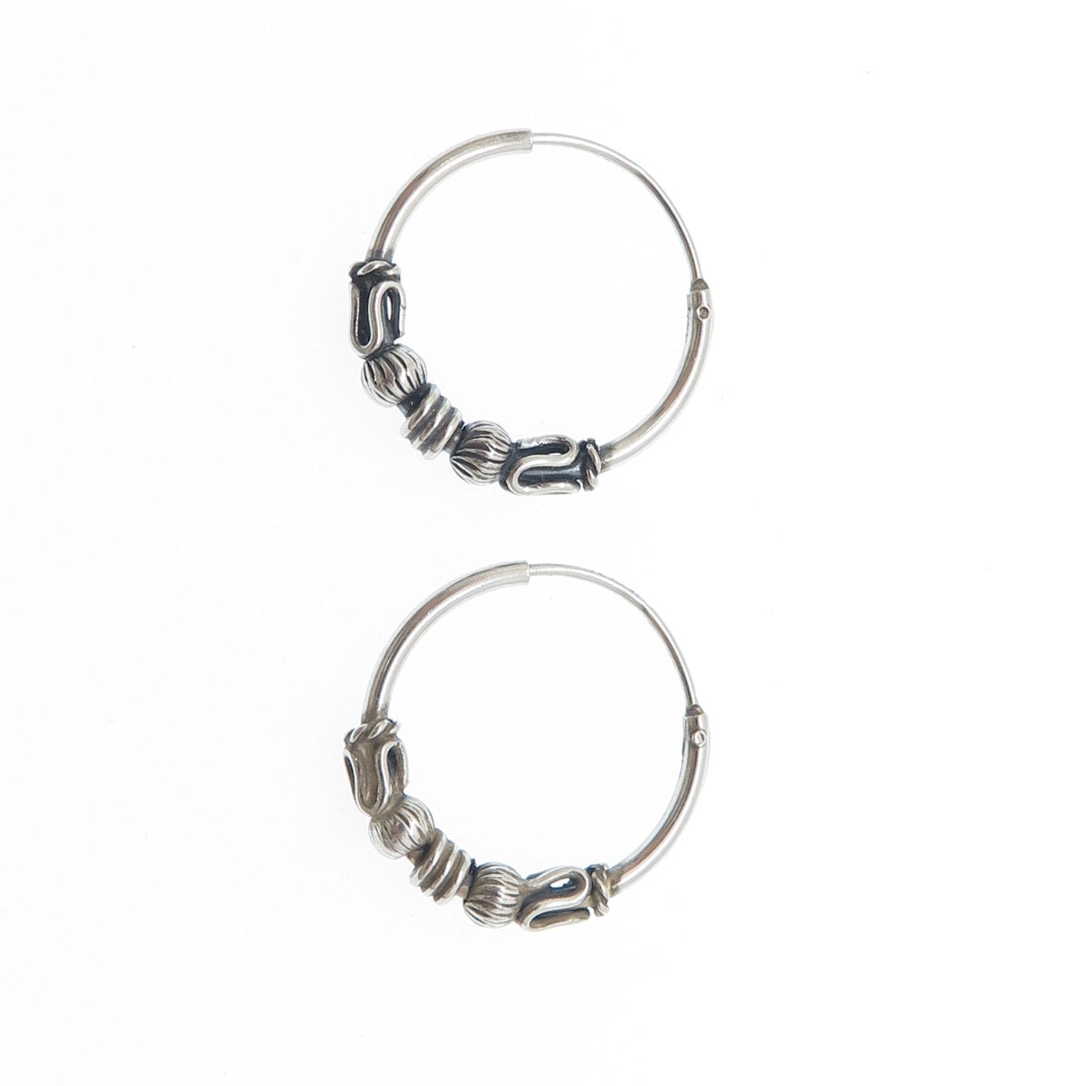 925 Sterling Silver Multi-Beads Oxidized Hoop Earrings