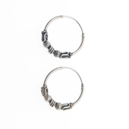 925 Sterling Silver Multi-Beads Oxidized Hoop Earrings