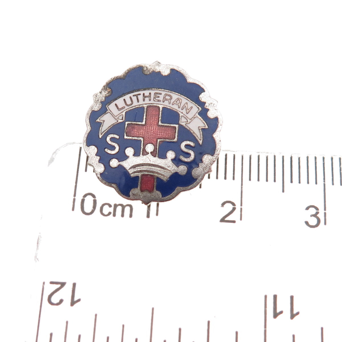 925 Sterling Silver Antique Art Deco Enamel Lutheran Sunday School Pin Brooch