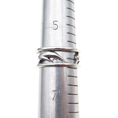 925 Sterling Silver Vintage Dolphin Oxidized Band Ring Size 6.25