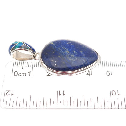 SAJEN 925 Sterling Silver Vintage Real Lapis Opal Turquoise Modernist Pendant