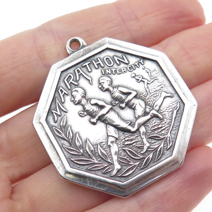 R. Harris & Co 925 Sterling 2-Tone Antique Enamel Marathon 1 Mile Handicap Medal