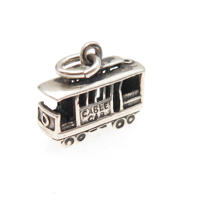 925 Sterling Silver Vintage Mexico Cable Car Oxidized 3D Charm Pendant
