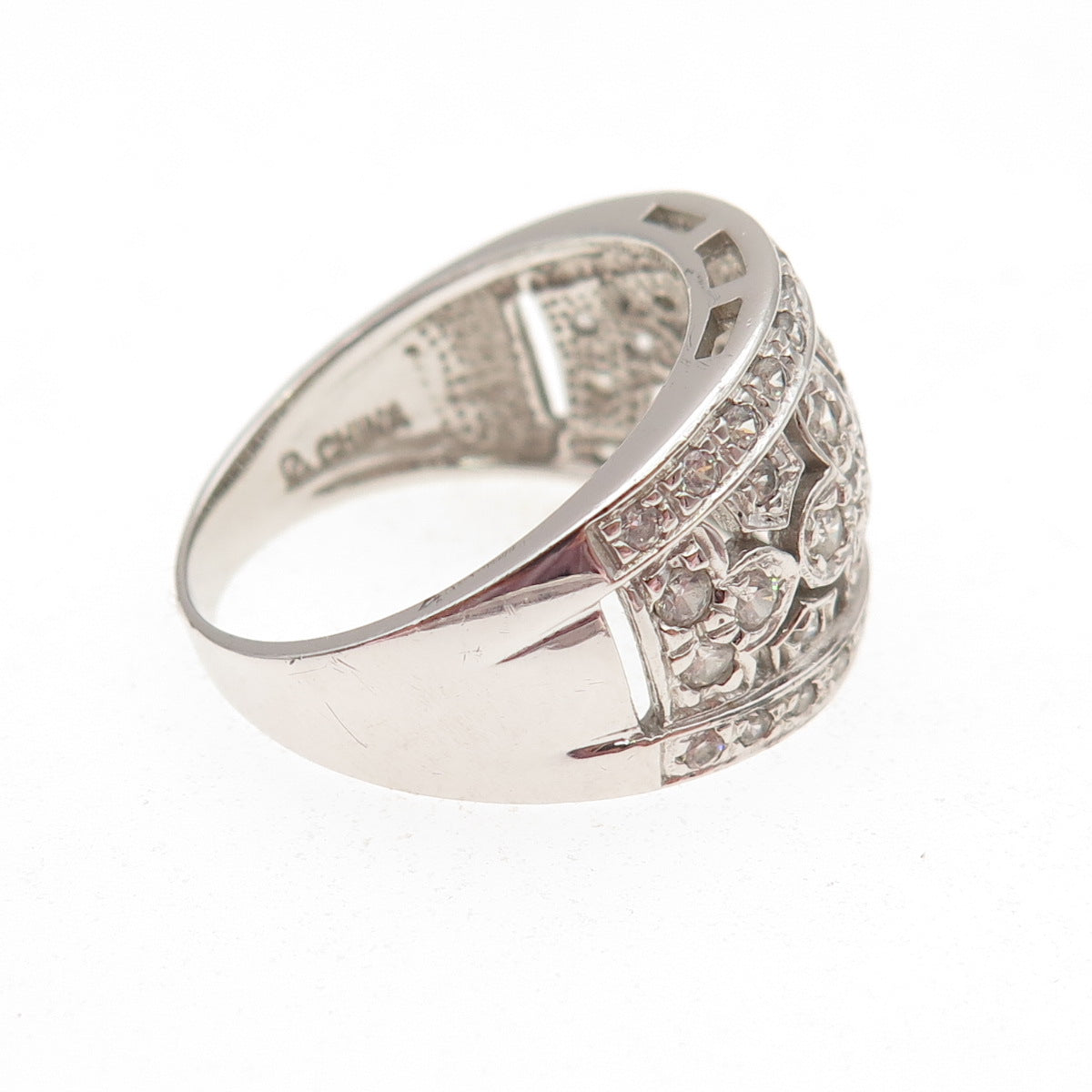 Ross Simons 925 Sterling Silver Round-Cut C Z Floral Ring Size 9