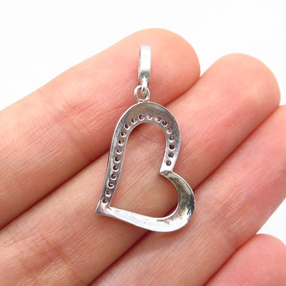 925 Sterling Silver C Z Open Heart Pendant