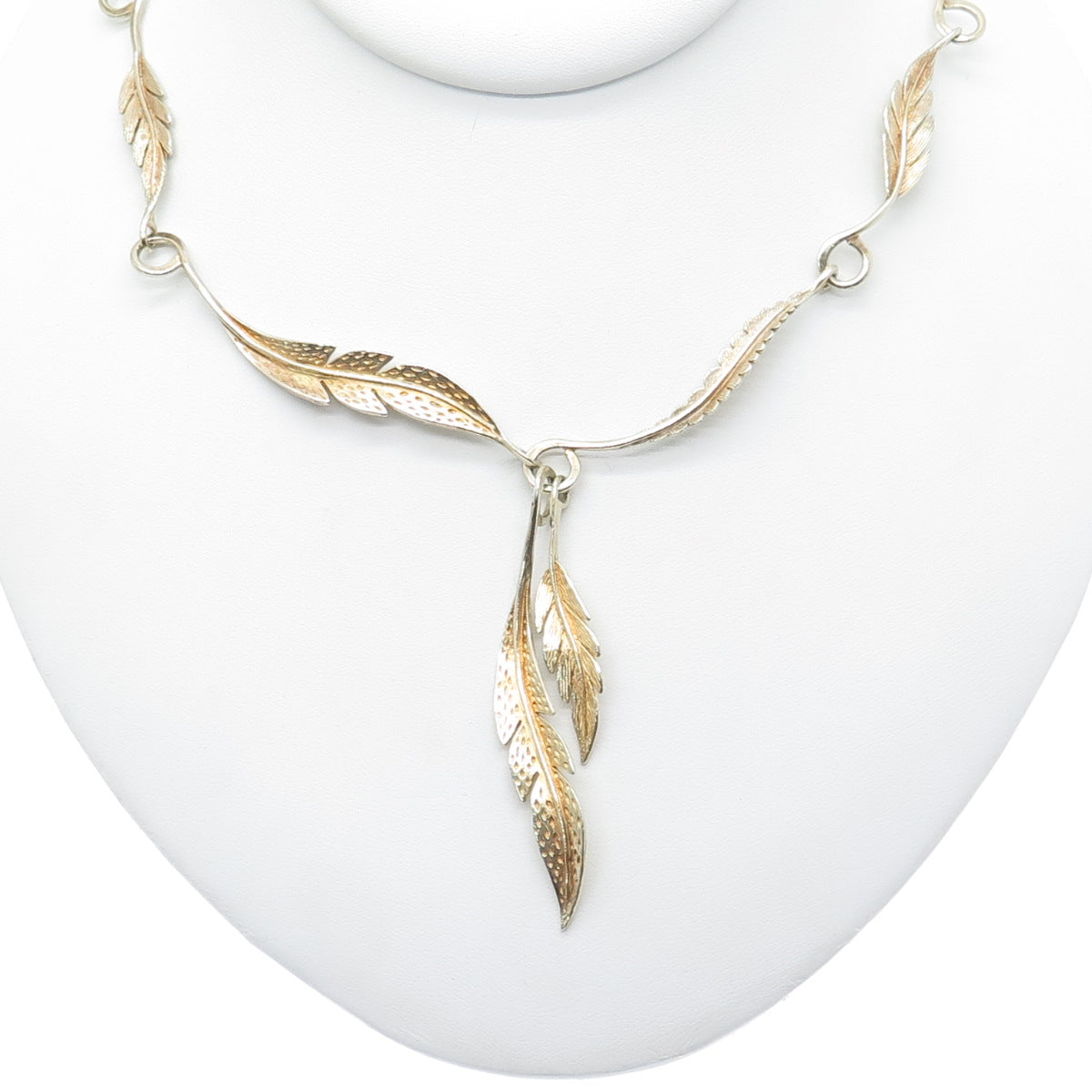 Old Pawn 925 Sterling Gold Plated Vintage Southwestern Feather Necklace 24"
