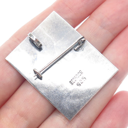 925 Sterling Silver Vintage Ecuador Tribal Symbol Oxidized Pin Pendant