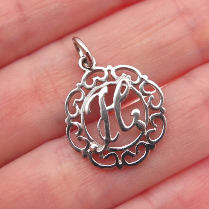 925 Sterling Silver Vintage Letter H Initial Ornate Mini Charm Pendant