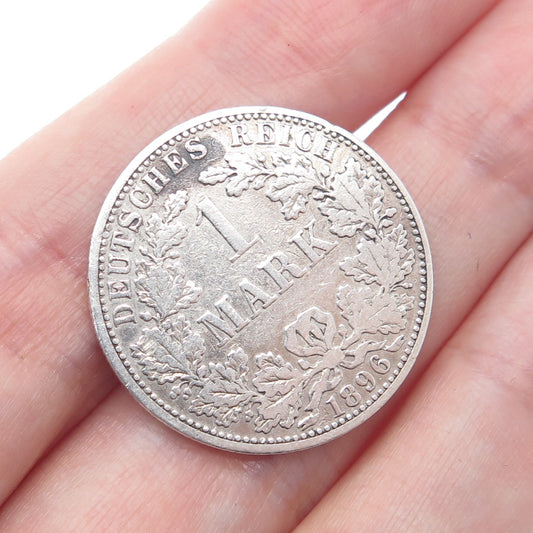 900 Silver Antique 1896 Germany Emperor William II 1 Mark Duetsches Reich Coin