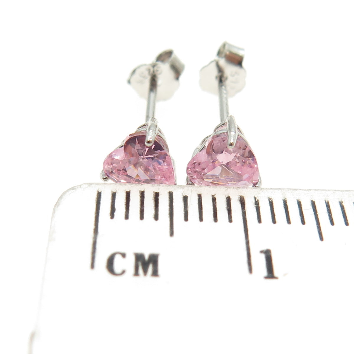 925 Sterling Silver Heart-Cut Shaped Pink C Z Stud Earrings