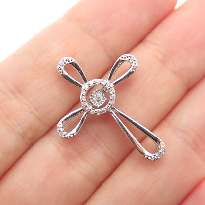 925 Sterling Silver Real Round-Cut Diamond Cross Slide Charm Pendant