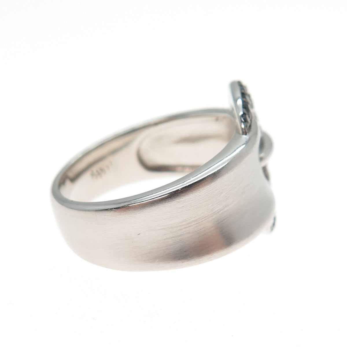 925 Sterling Silver Real Round-Cut Black Spinel Belt Buckle Ring Size 7.75