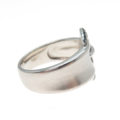 925 Sterling Silver Real Round-Cut Black Spinel Belt Buckle Ring Size 7.75
