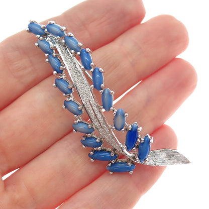 925 Sterling Silver Vintage Faux Cat's Eye & Diamond-Illusion Laurel Leaf Brooch