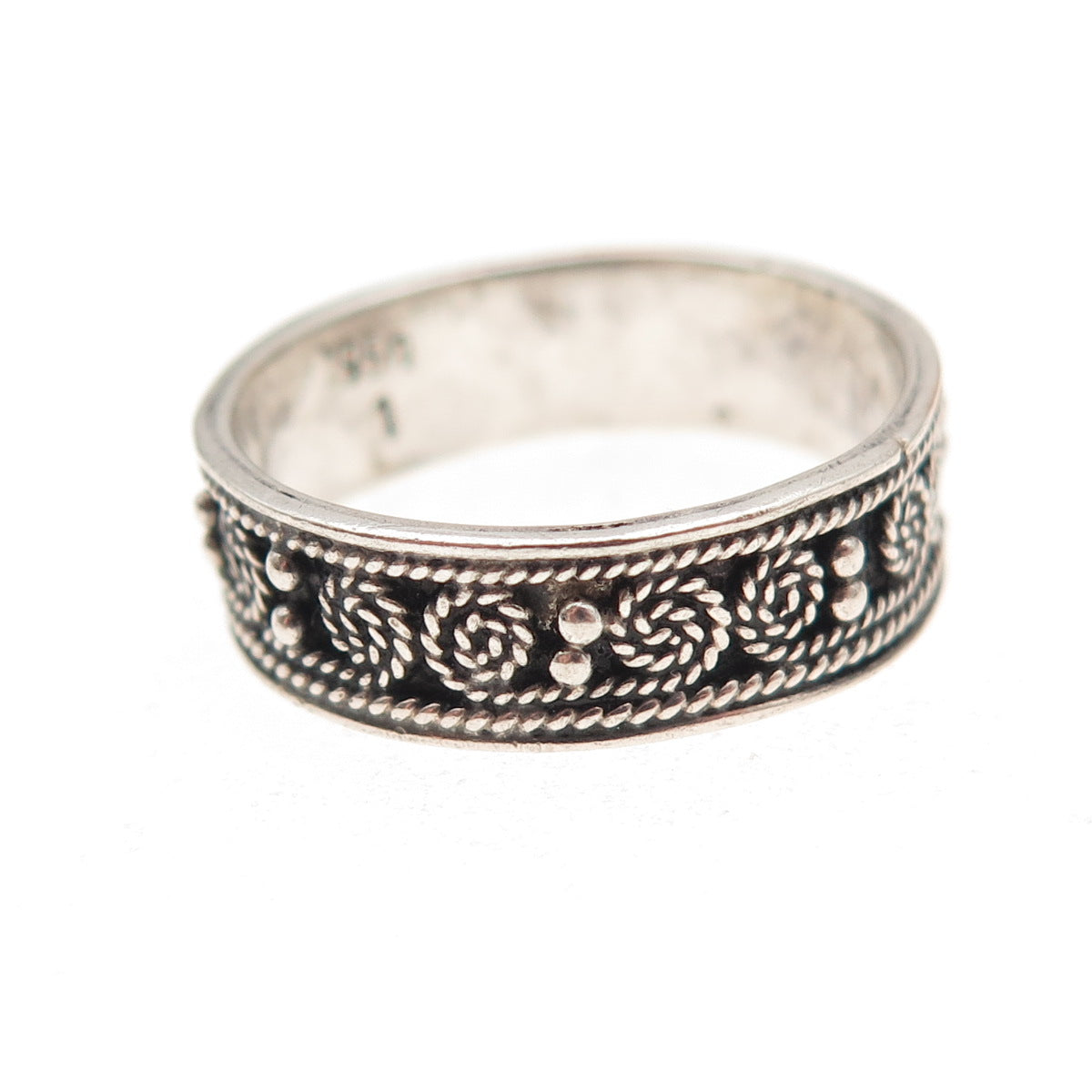 950 Silver Vintage Spiral Filigree Oxidized Band Ring Size 8.25