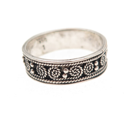 950 Silver Vintage Spiral Filigree Oxidized Band Ring Size 8.25