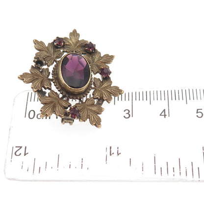 Gold Filled Antique Real Amethyst & Rhinestone Pin Brooch (missing 1 rhinestone)