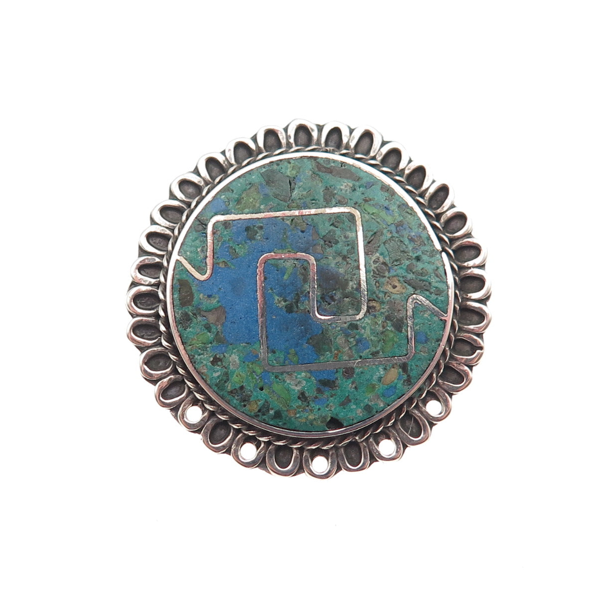 925 Sterling Silver Vintage Mexico Real Azurite Oxidized Pin Brooch / Pendant