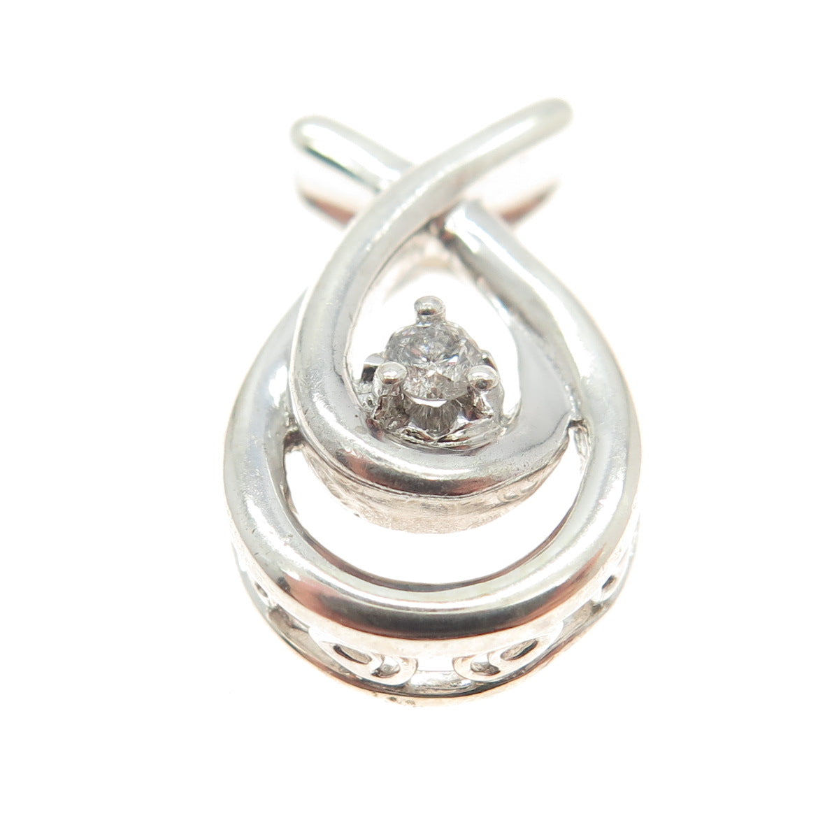 925 Sterling Silver Real Round-Cut White Diamond Hug & Love Slide Pendant