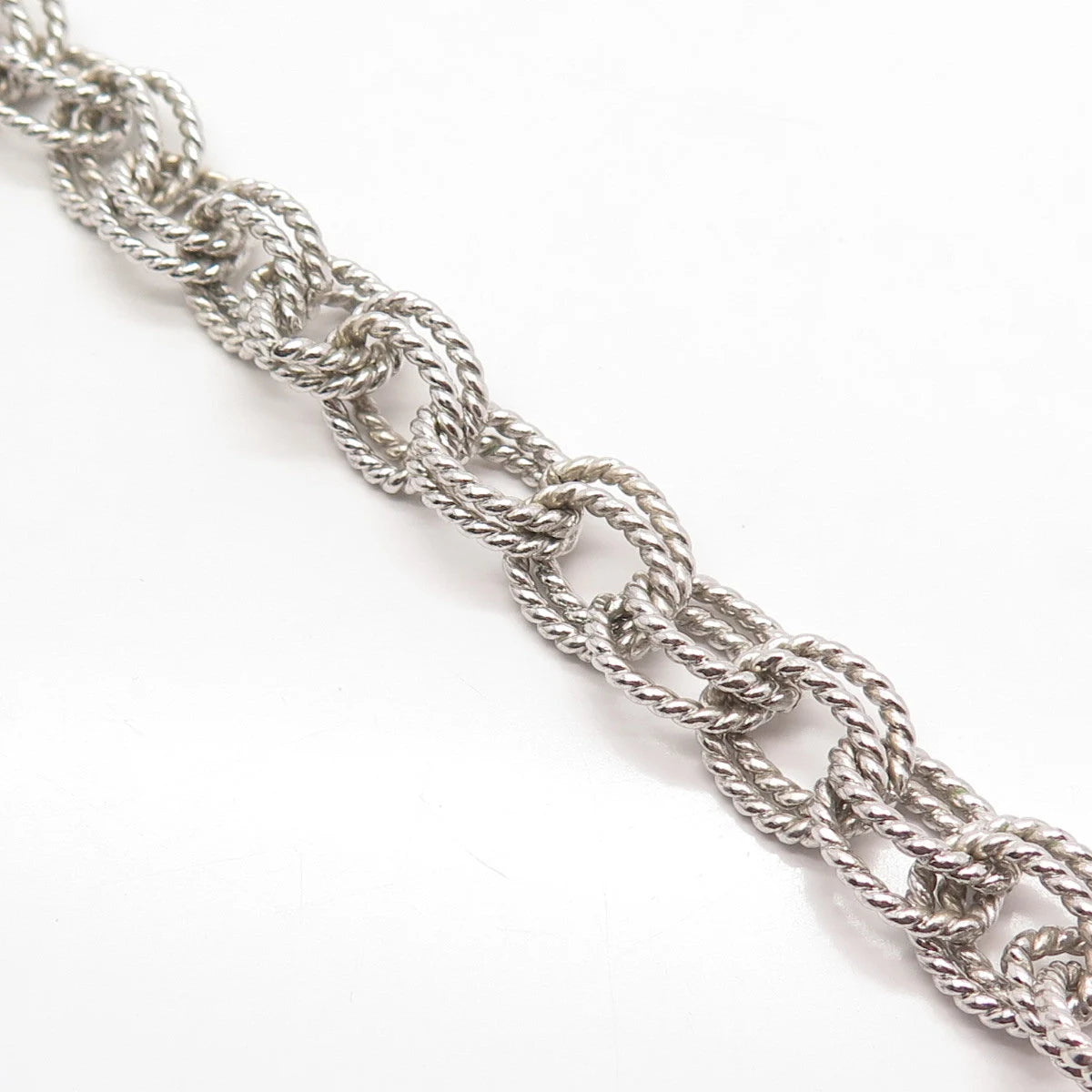 925 Sterling Silver Vintage Twisted Double Rolo Link Bracelet 6.25"