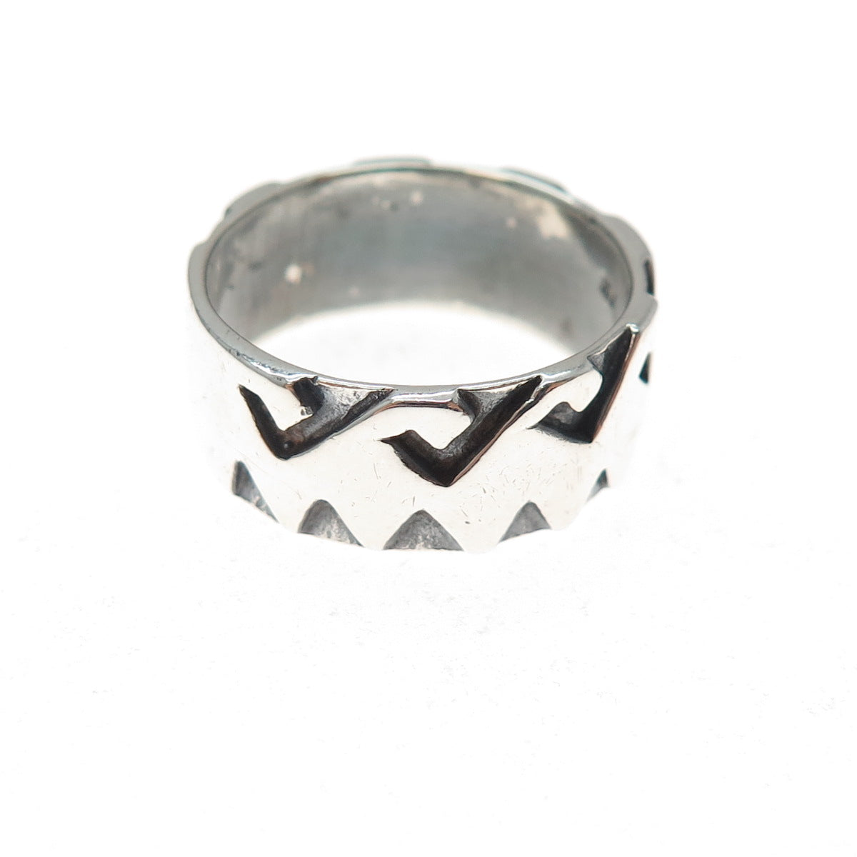925 Sterling Silver Vintage Modernist Abstract Oxidized Band Ring Size 8