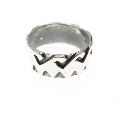 925 Sterling Silver Vintage Modernist Abstract Oxidized Band Ring Size 8