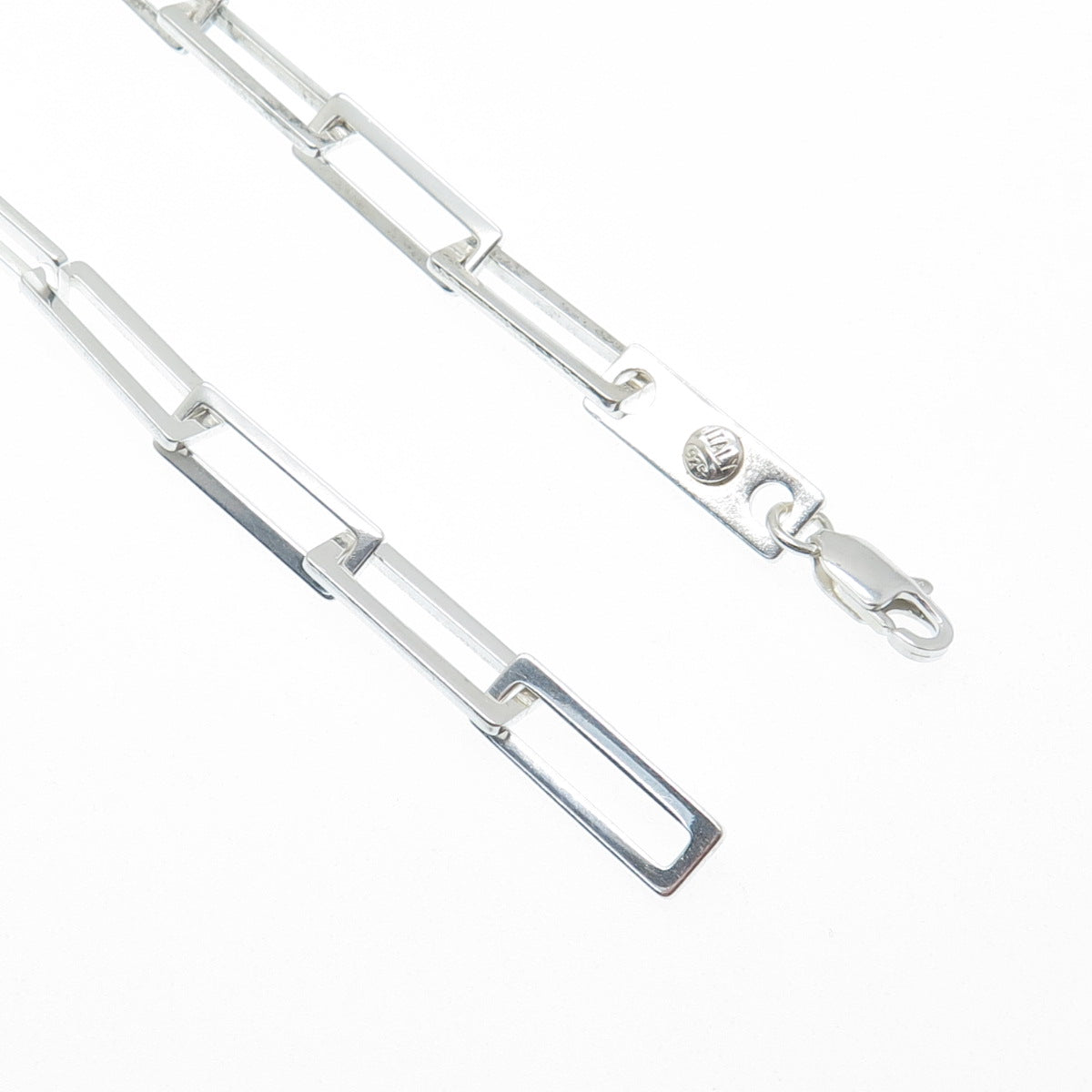 925 Sterling Silver Vintage Italy Modernist Paperclip Chain Necklace 16"