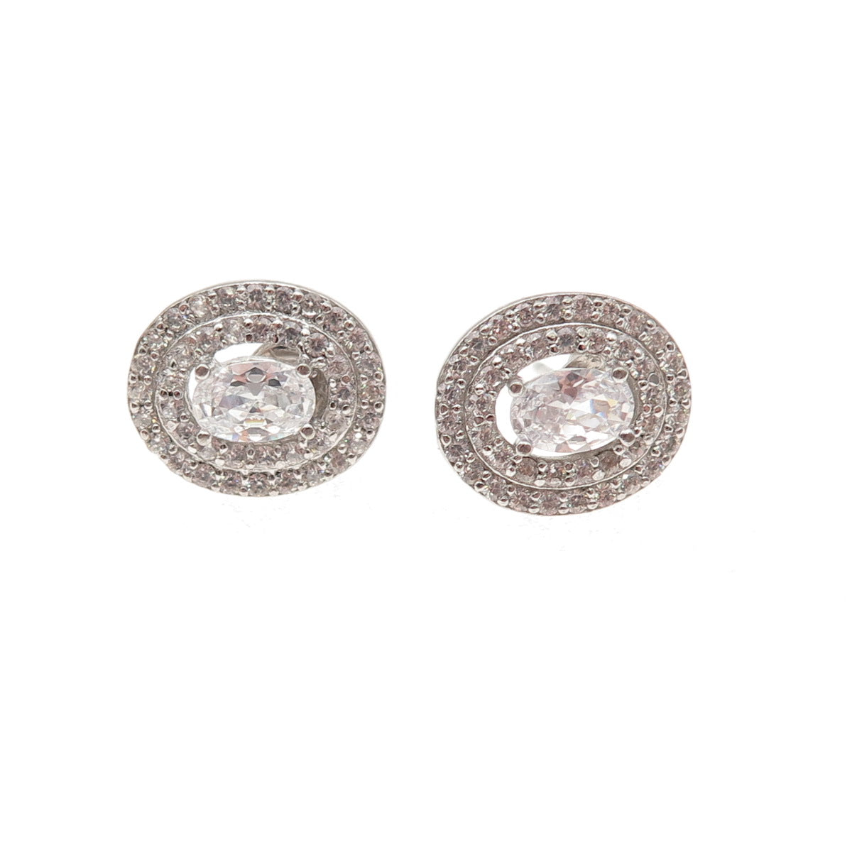 925 Sterling Silver Oval & Round-Cut C Z Stud Earrings