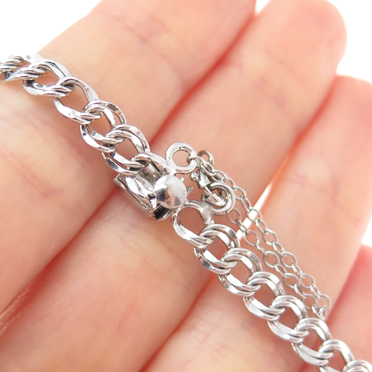 ELCO Sterling Silver Vintage Heart Anchor Cross Double Curb Link Bracelet 6.75"