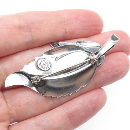 JEWELART 925 Sterling Silver Antique Art Deco Floral Leaf Oxidized Pin Brooch