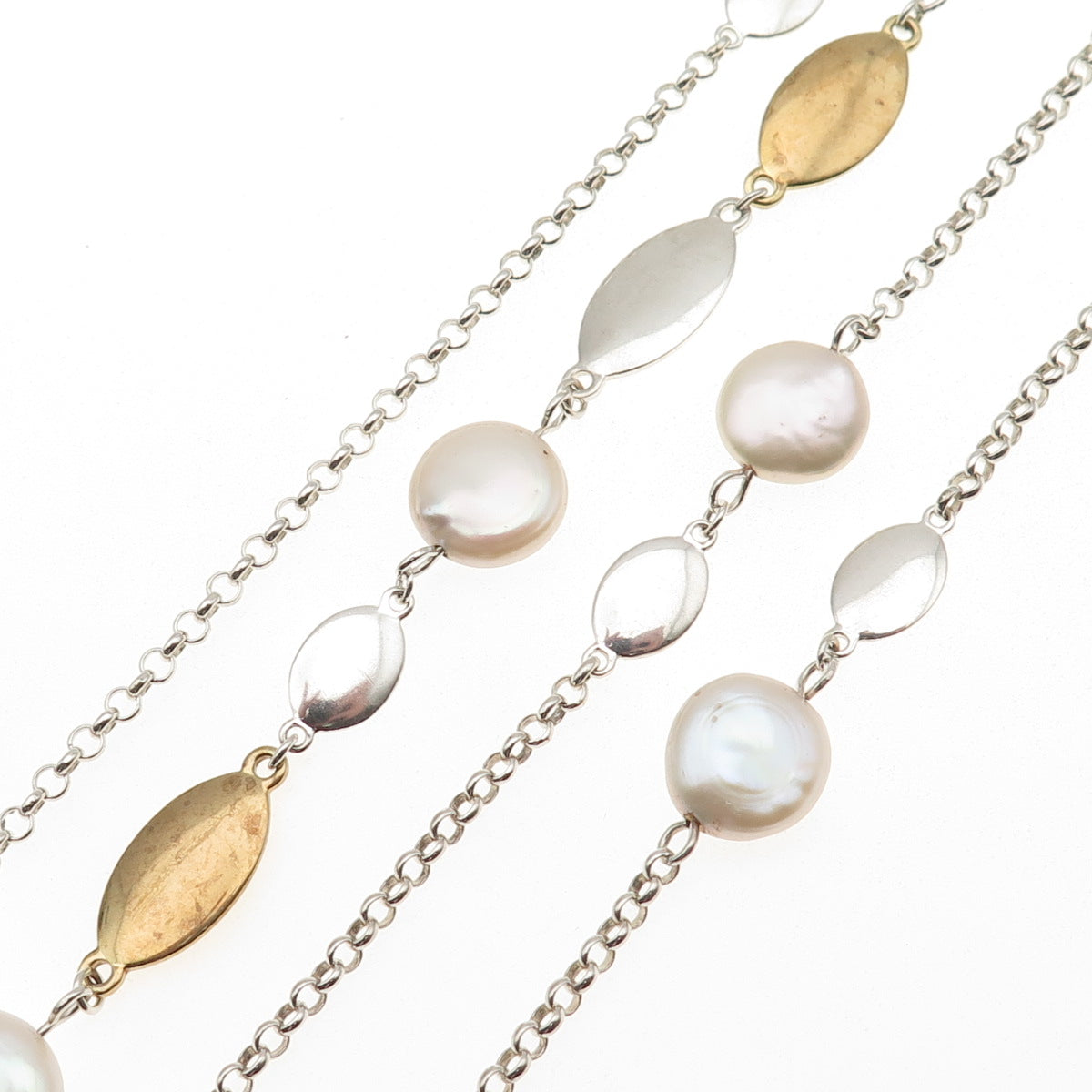 Robert Lee Morris Sterling Silver 2-Tone Vintage Real Pearl Chain Necklace 32"