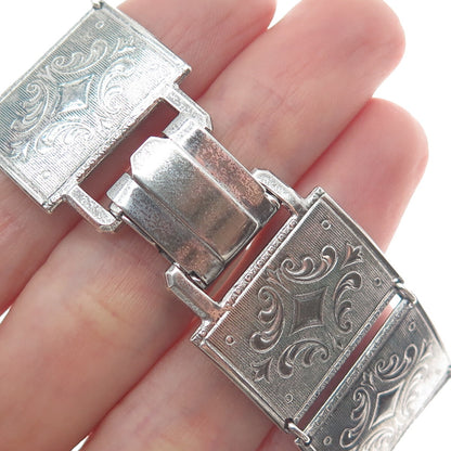 BREADNER CO 925 Sterling Silver Antique Art Deco Engraved Panel Link Bracelet 7"