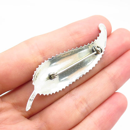 925 Sterling Silver Vintage Beaded Leaf Pin Brooch