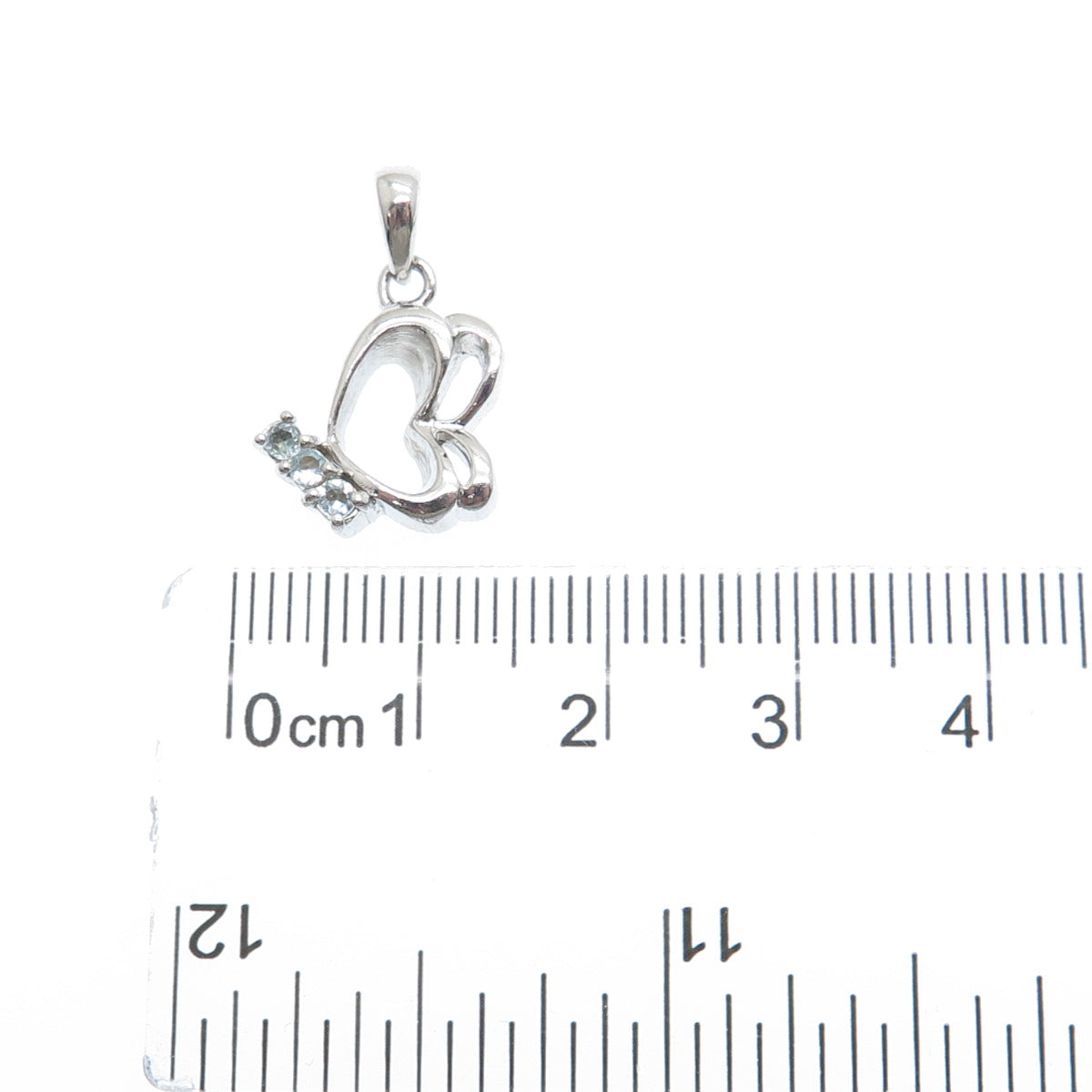 925 Sterling Silver Vintage Real Blue Topaz Double Heart Minimalist Pendant