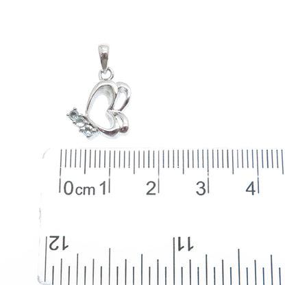925 Sterling Silver Vintage Real Blue Topaz Double Heart Minimalist Pendant