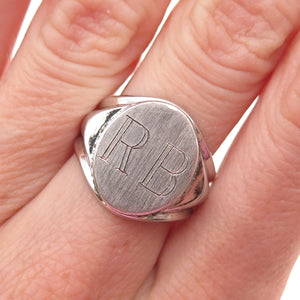 Vargas Sterling Silver Antique Art Deco Engraved RB Mono Signet Ring Size 6.25